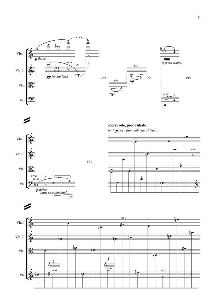 Péter Tornyai: Sitio, Stück für Streichquartett (2011), S. 3.